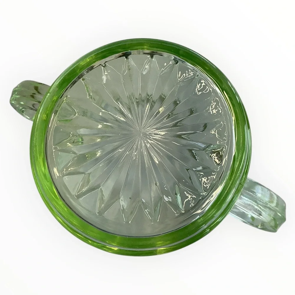 Vaseline Uranium Glass‎ Sugar Bowl Depression Era Green Glow Double Handle